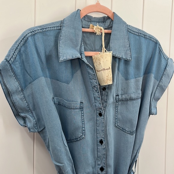 🆕Hem & Thread Chambray Button Down Belted Shirt Dress Denim Vintage Design - Picture 10 of 13